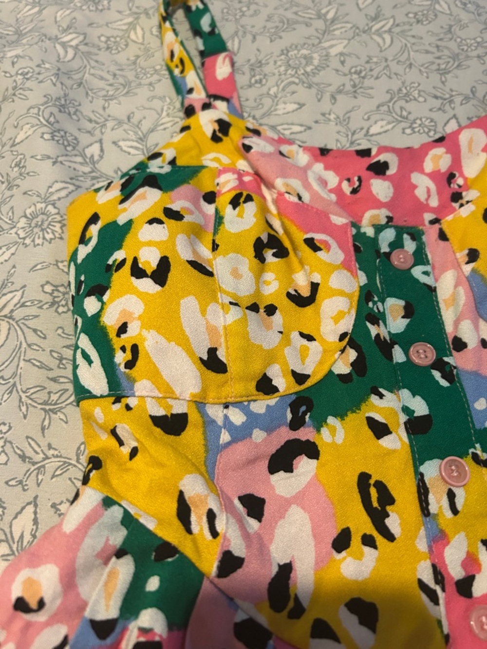 Colorblock Leopard Print Button-Front Romper - Picture 9 of 13